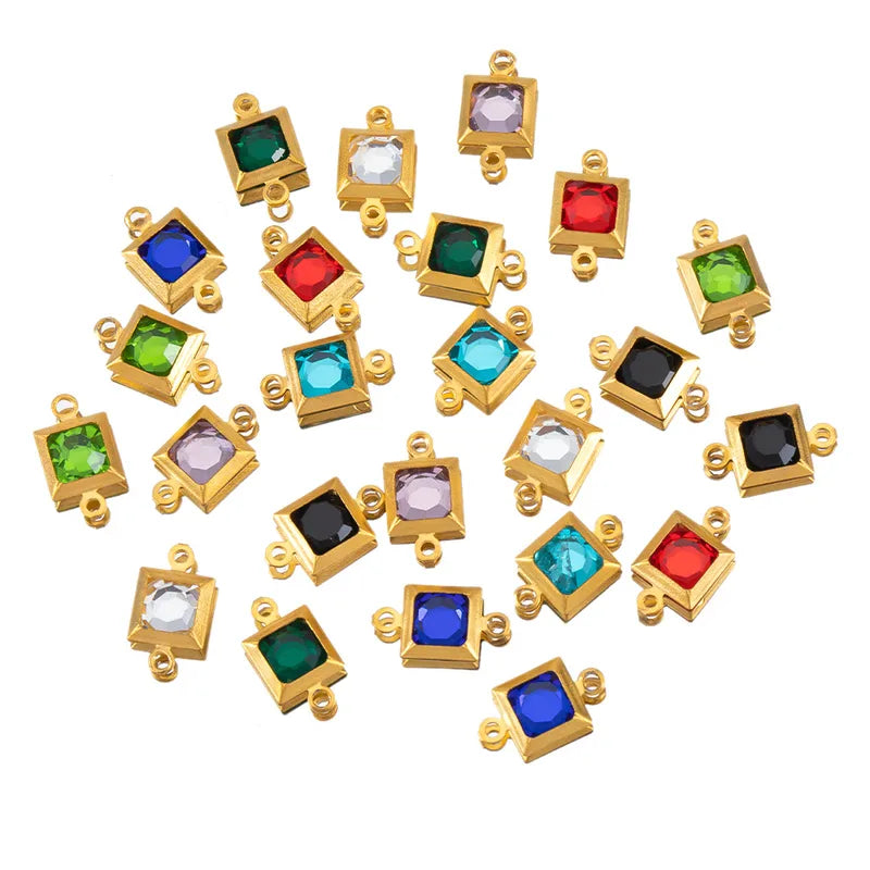 10 PCS/Package 6.5*11.5mm 304 Stainless Steel Zircon Square Pendant Jewelry Accessories