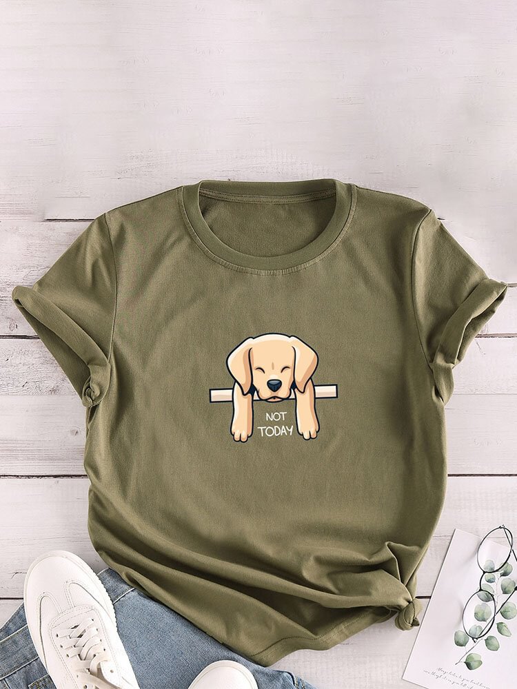 Cartoon Dog Print Short Sleeve O neck T Shirt For Women P1826535