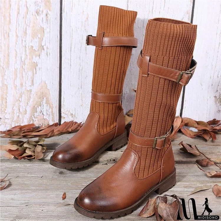 Winter Fashion Belt Buckle Mid Calf Martin Boots for Women