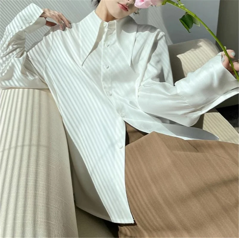 Athvotar Athvotar High-End Sharp Collar Shirt Female Port Taste Retro Trendy Modern Hanging Shirt Chic Niche Shirt