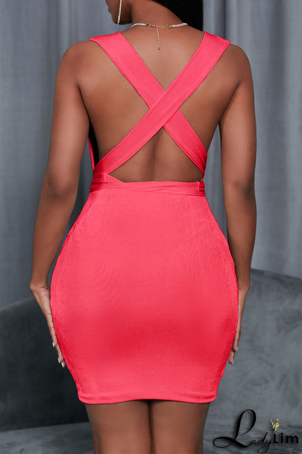 White Fashion Casual Solid Backless V Neck Sleeveless Dress