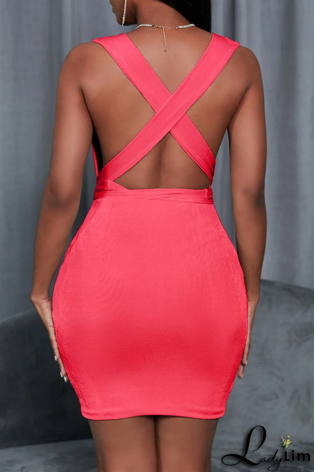 White Fashion Casual Solid Backless V Neck Sleeveless Dress