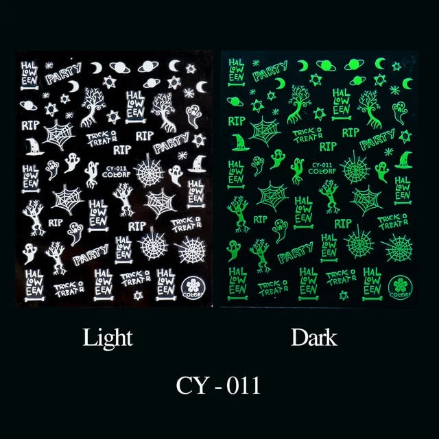 Nail Stickers Back Glue Fluorescent Light Halloween Pumpkin Little Ghost Designs Nail Decal Decoration Tips For Beauty Salons-Nail Inspo
