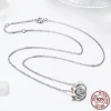 925 Sterling Silver Double Circles Pet Cat Pendant Necklace