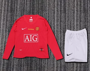2007/2008 Retro Long Sleeve Manchester United Home Football Shirt 1:1 Thai Quality Kids Size