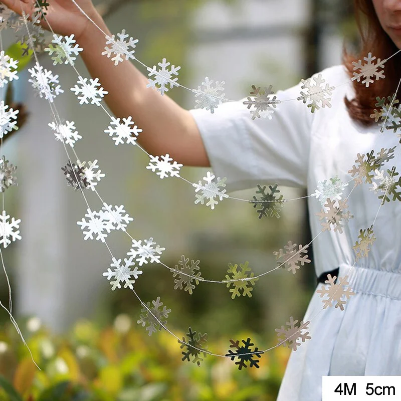 3D Artificial Snowflakes Paper Garland Banner Christmas Decorations for Home Winter Birthday Party Fake Snow New Year Ornaments