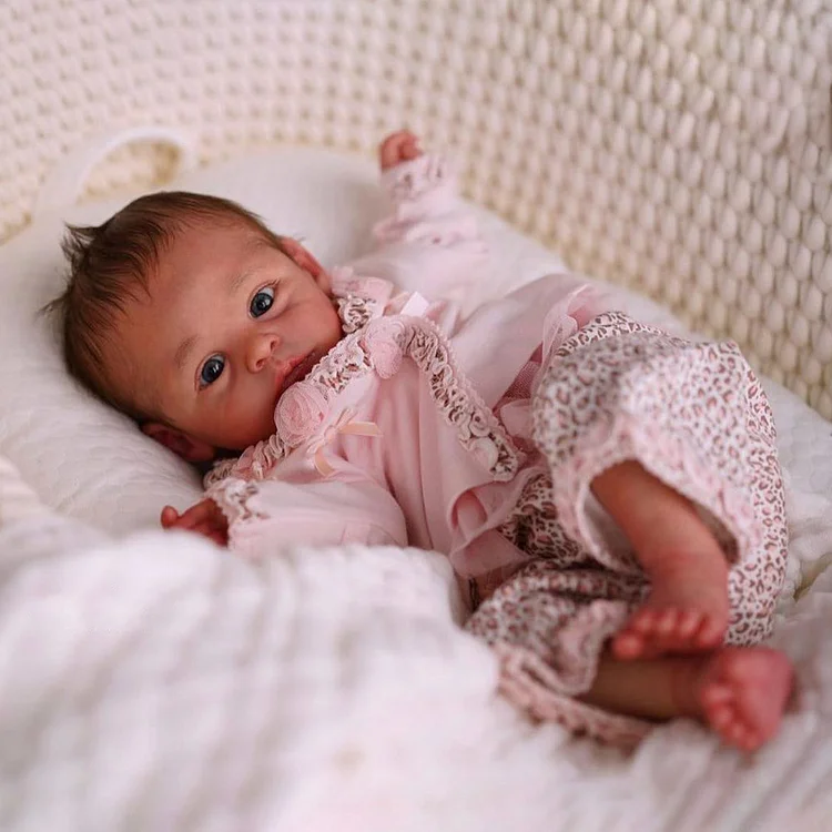  [NEW!] 17'' Eyes Opened Lifelike Handmade Reborn Newborn Baby Girl Doll With Brown Hair Unique Rebirth Doll Named Werb - Reborndollsshop®-Reborndollsshop®