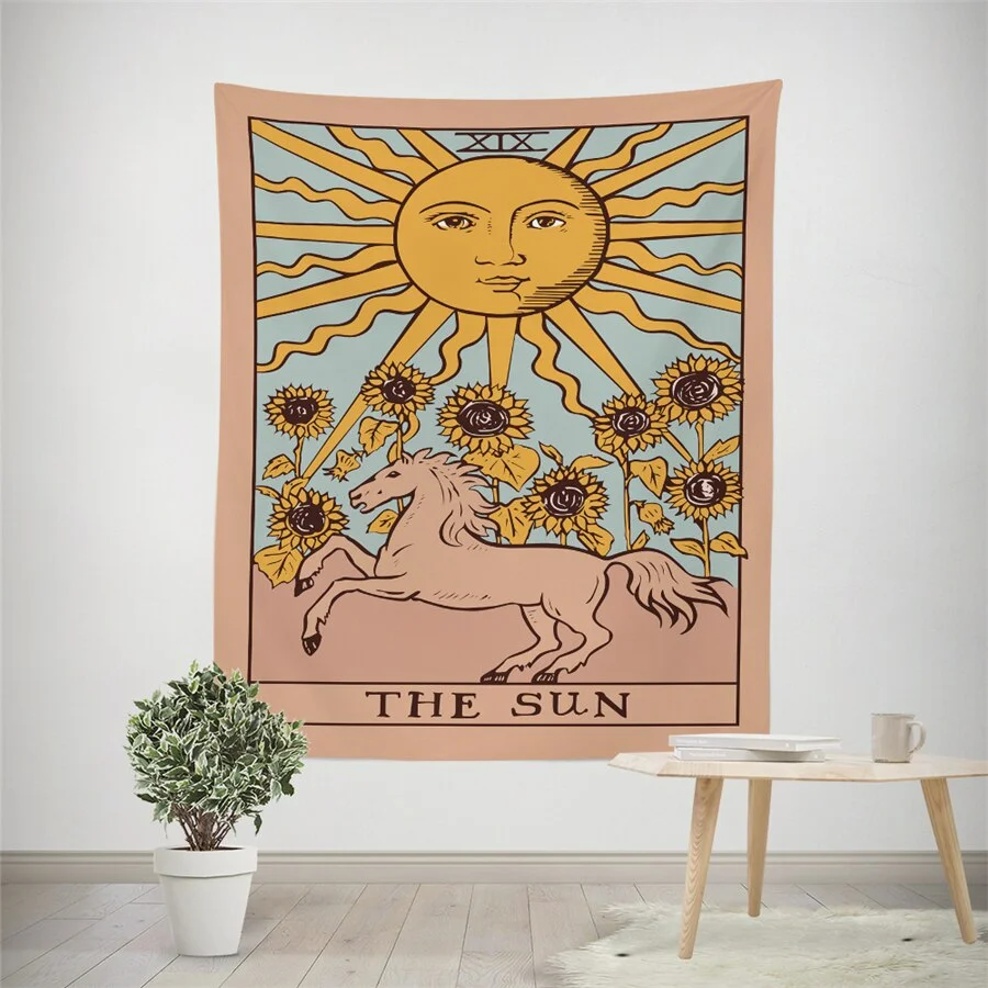 Tarot Divine Mandala Tapestry Hippie Boho Decor Psychedelic Tapestry Macrame Wall Hanging Witchcraft Wall Cloth Tapestries Throw