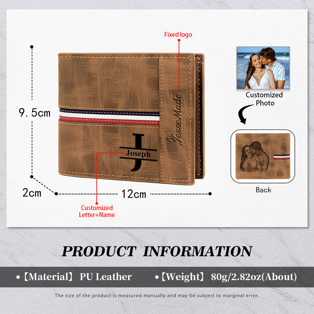 Portefeuille Classique 1 Prénom et Lettre Personnalisés avec Photo Porte-Monnaie Carte