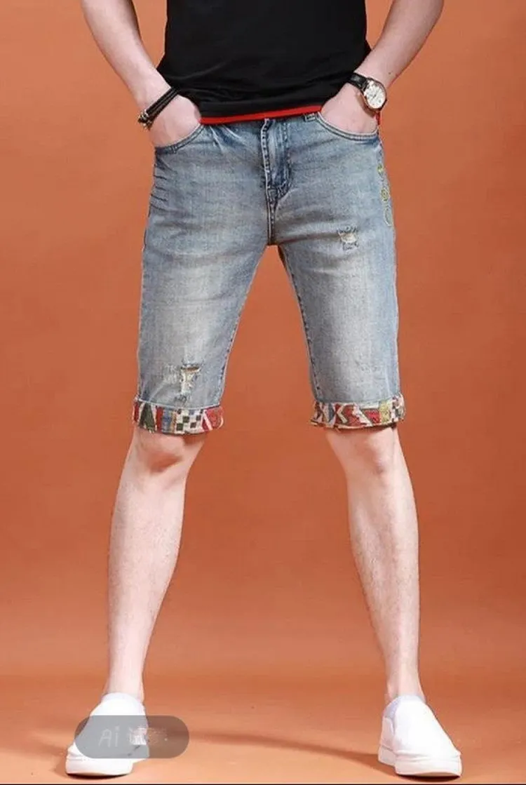 Women's Embroidered Denim Shorts Wide Leg Summer Capri