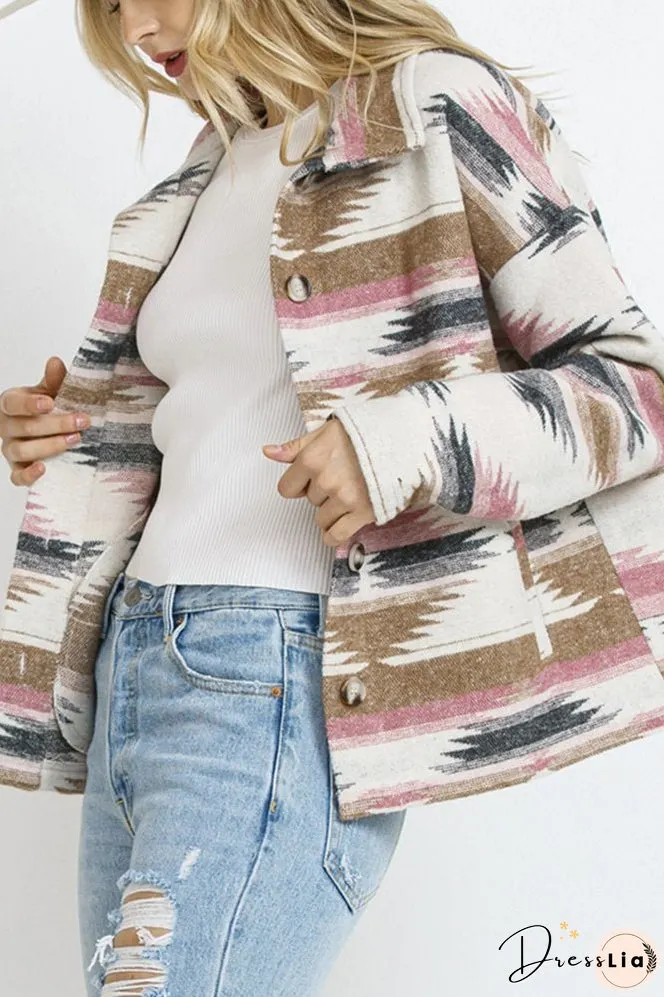 Lapel Button Up Aztec Jacket Winter Outfits Coat