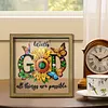 Sunflower DIY Special Shaped Drill Wooden Diamond Painting Tabletop Ornaments Kit with Photo Frame Desktop Diamond Art Kits Double-Sided Pattern for Adults/Beginners Home Decor