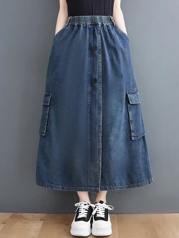 Vintage Roomy Denim Elasticity Skirt