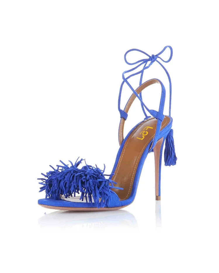 Blue 2025 fringe heels