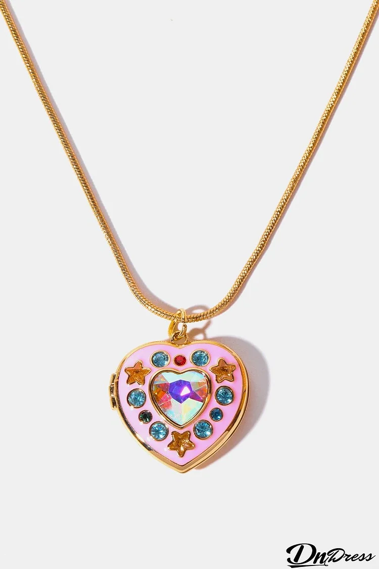 Rhinestone Decor Heart Box Pendant Necklace