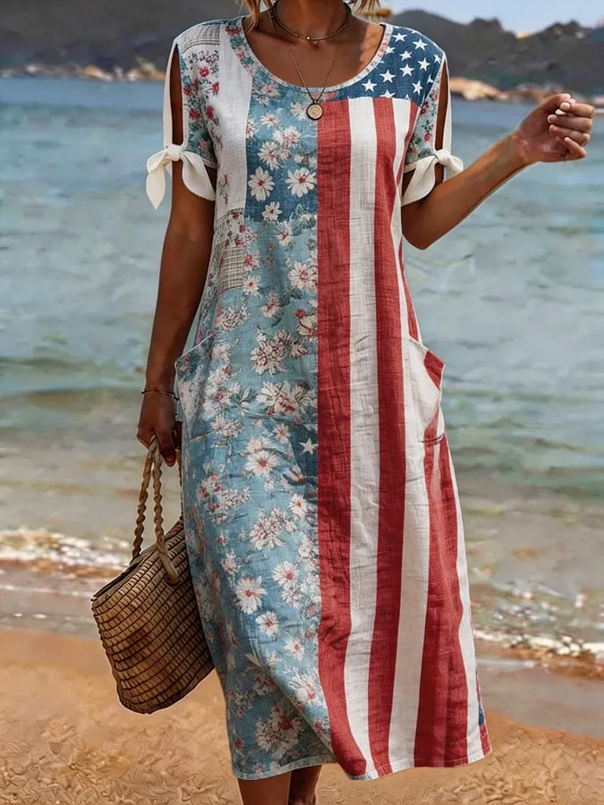 Women'S Casual Color-Block Printed Dress 