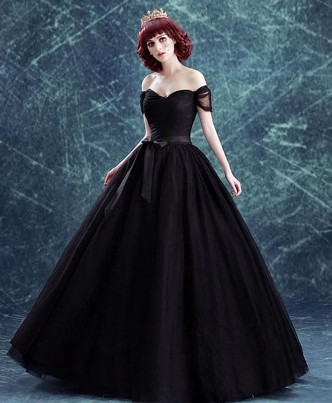 Black Off Shoulder Long Prom Gown, Black Evening Dress