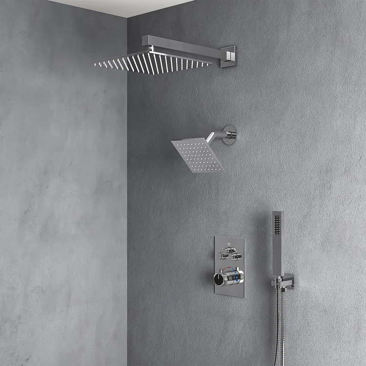 SFS1003A-CH12 Wall-Mounted 12-Inch and 6-Inch Thermostatic Rainfall Shower with Push Button Diverter 