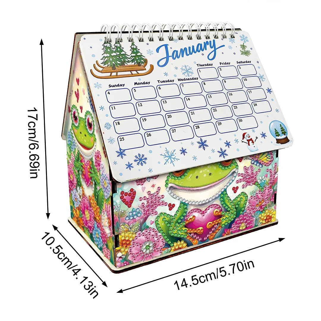 5D/DIY Calendar Crystal Painting Desk Calendars Kit Home Decorations (Frog)