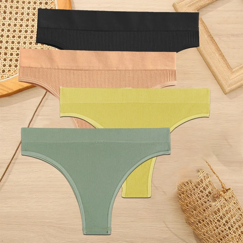 FINETOO 4PCS/Set Women Seamless Pantys Girls Thongs High Waisted Soft Woman Briefs 10 Solid Colors S-XL Sexy Underpant For Women