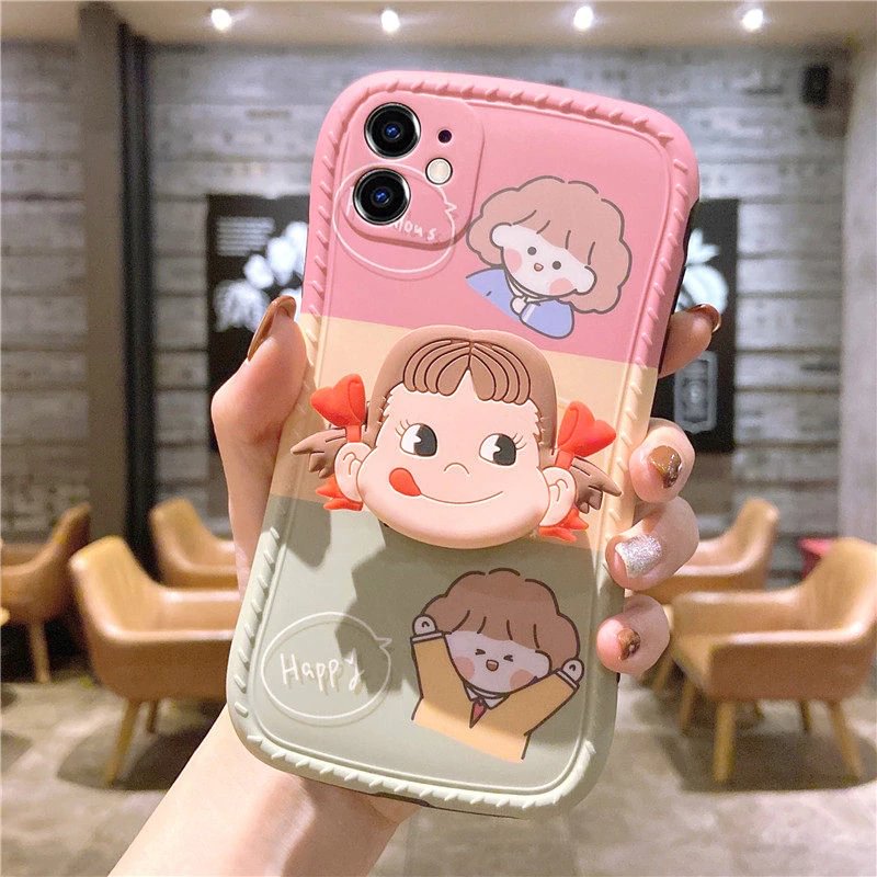 Peonyelf かわいい女の子と抱擁クマの電話ケース 1点買うと ２個目