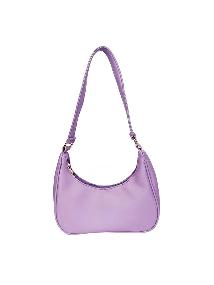 Retro Women PU Leather Hobos Underarm Bag Small Pure Color Handbag (Purple)