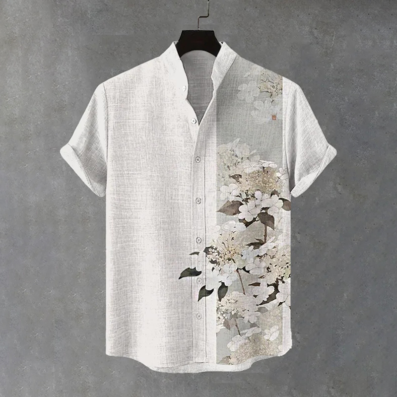 Men's Elegant Floral Art Print Short Sleeve Shirt  artssus