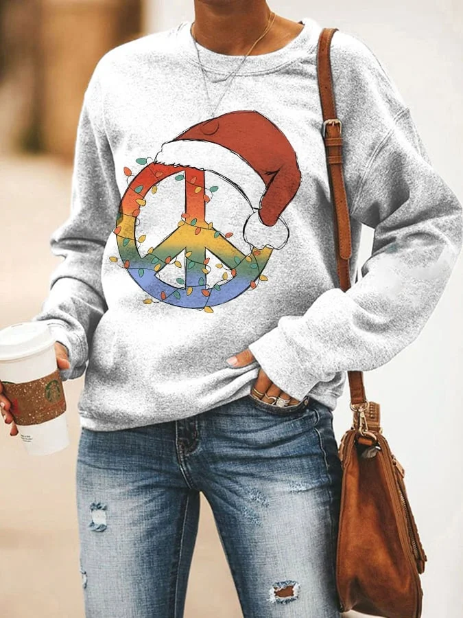 Women's Christmas Hippie Peace Sign  Sweatshirt socialshop