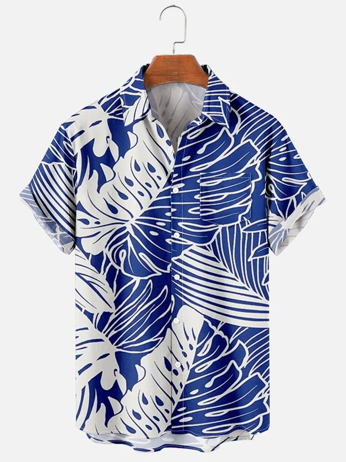Mens Leaf Reef Sailor Print Casual Short Sleeve Hawaiian Shirts