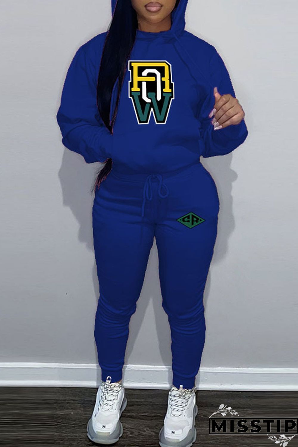 Black Casual Print Patchwork Hooded Collar Long Sleeve Two Pieces