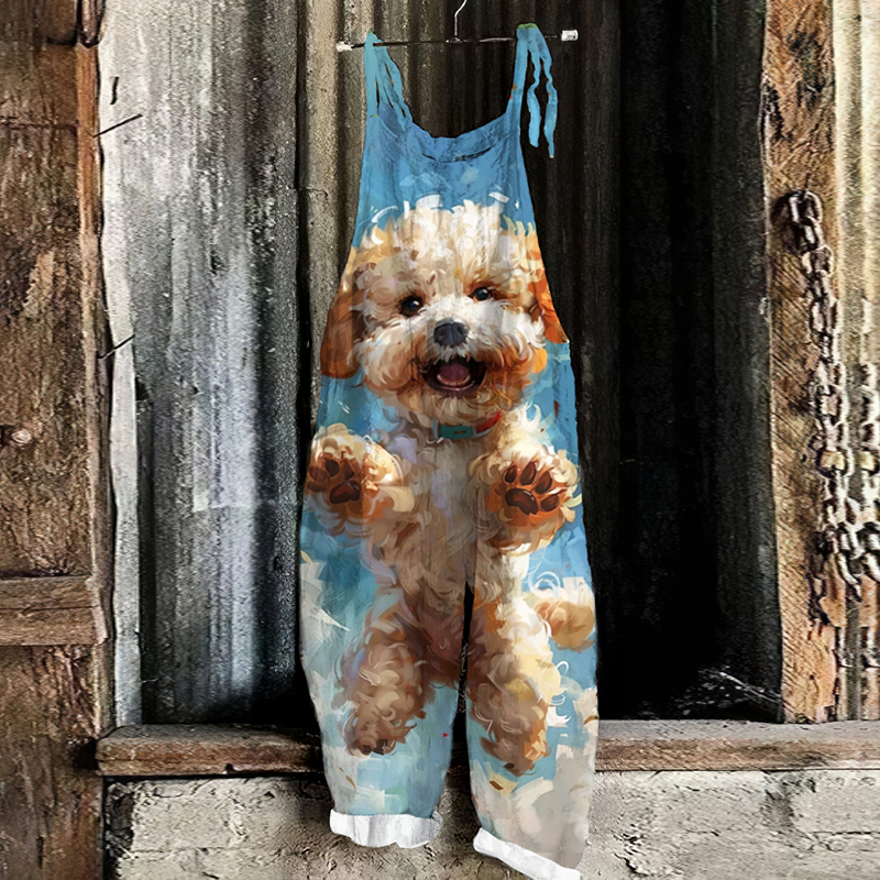 wearshes Women's Cute Happy Face Puppy Print Jumpsuit