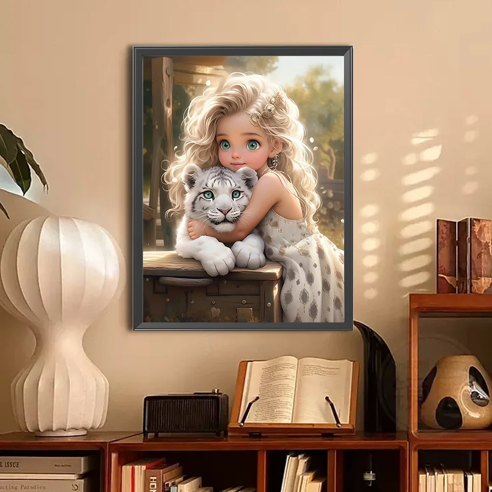 Diamond Painting - Full Round Drill - Sweet Girl Tiger(Canvas|30*40cm)