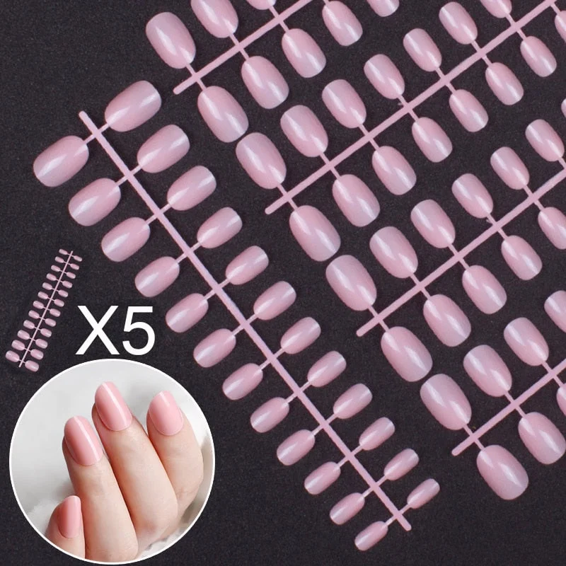 5 Sets Of 24 Pieces Per Unit Round Colored False Nails Tips Full Cover 10 Size Fake Nails For DIY Acrylic Press On Nail Tips-Nail Inspo