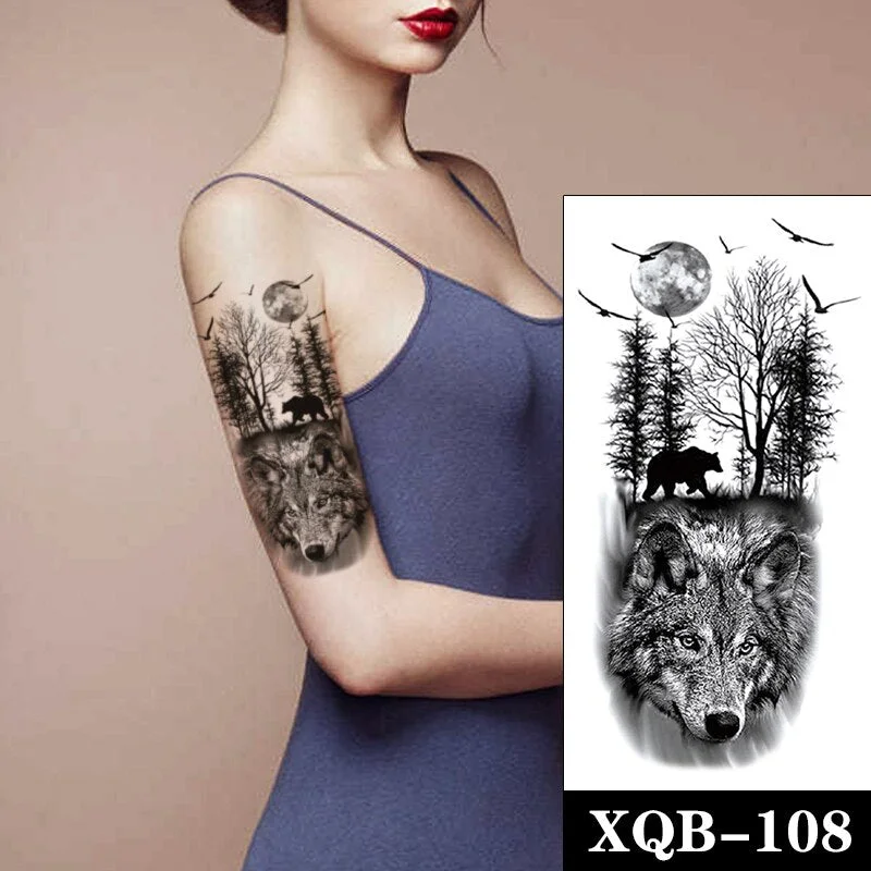 Life Tree Geometric Waterproof Temporary Tattoo Sticker Black Crow Lines Fake Tattoos Flash Tatoos Arm Body Art for Women Men