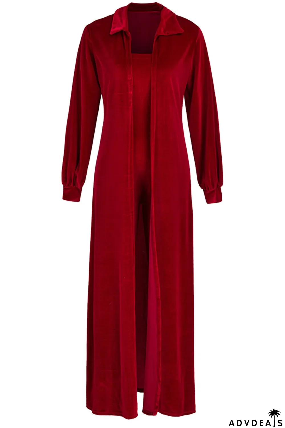 Red Casual Solid Peter Pan Collar Long Sleeve Two Pieces