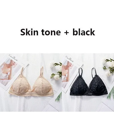 Lace bra, women's panties, triangle cut, lingerie, V-shaped wireless underwear, soft and thin seamless 1/2 piece bra, 2021