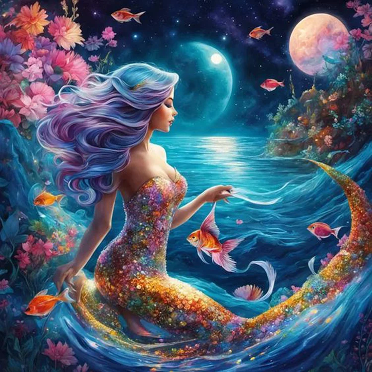 Goldfish And Mermaid 40*40CM (Canvas) Full Round Drill Diamond Painting gbfke