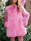 Fashion Solid Color Faux Fur Long Sleeves Warm Coat
