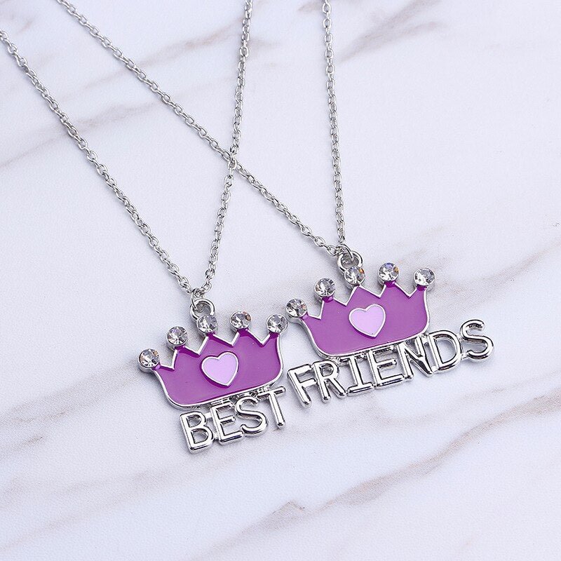 Buzzdaisy 2pcs/sets Best friends crown stitching Pendant Necklaces BFF Friendship crystal Jewelry Gifts girlfriends