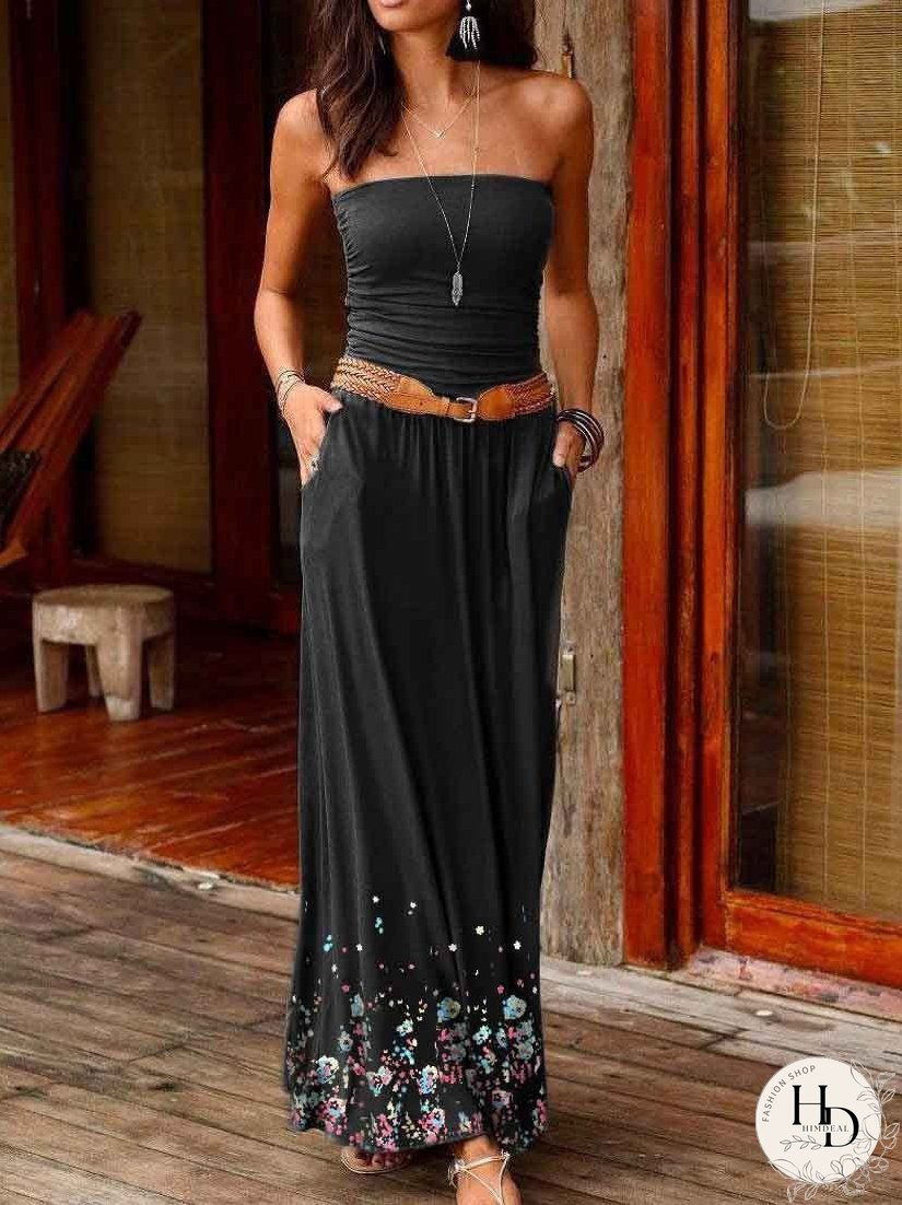 Dresses Printed Bandeau Pocket Casual Dress for Women