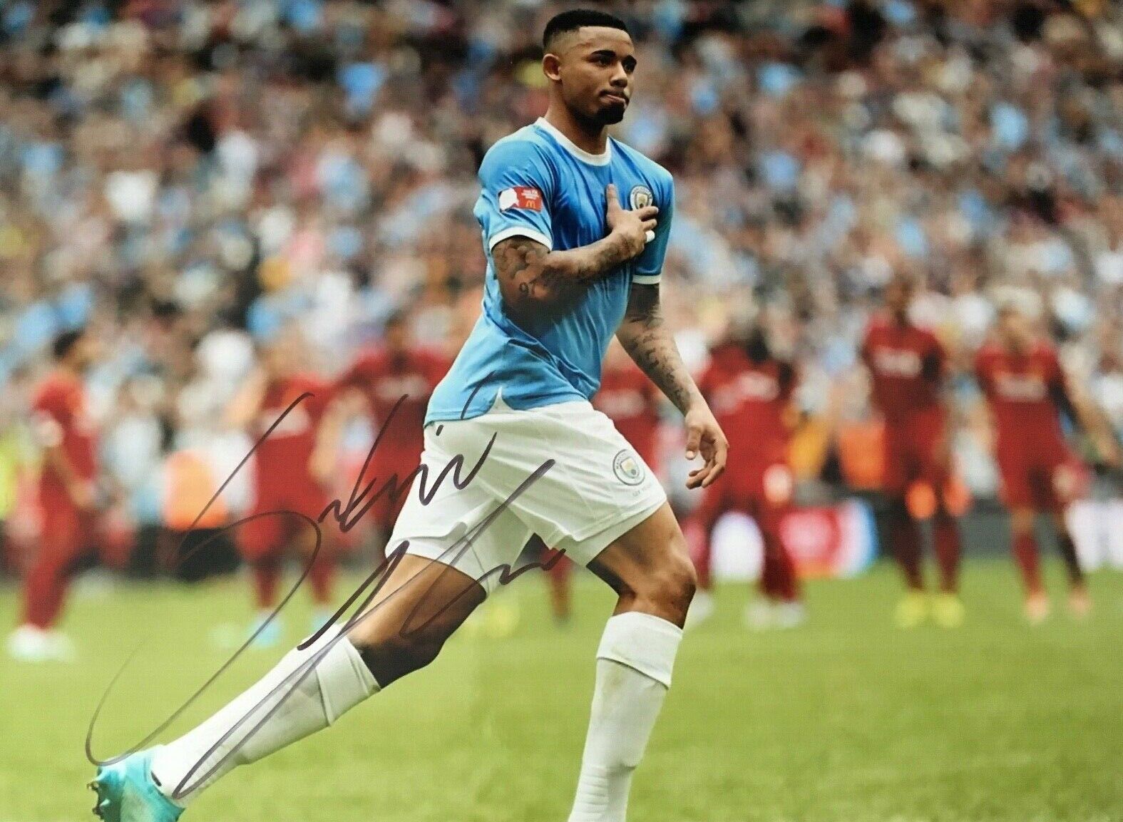 JESUS - MANCHESTER CITY FOOTBALLER - SUPERB SIGNED COLOUR Photo Poster painting