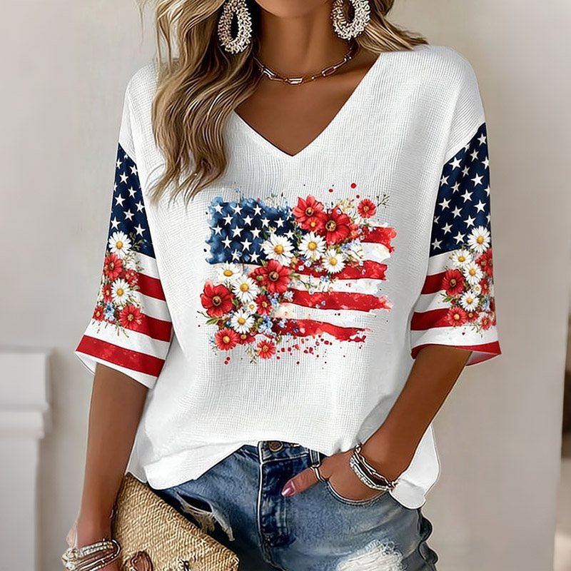  Vintage Usa Anniversary Art Casual V Neck T Shirt Westsshops