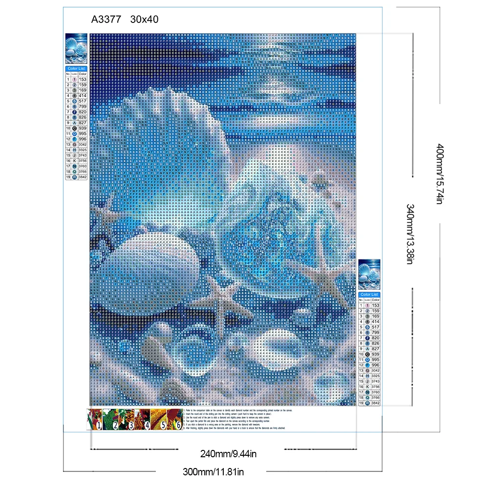 Diamond Painting - Full Round Drill - Coastal Blue Shell(Canvas|30*40cm)