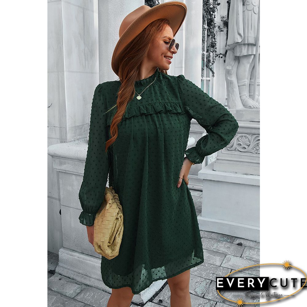 Green Swiss Dot A-line Long Sleeve Dress