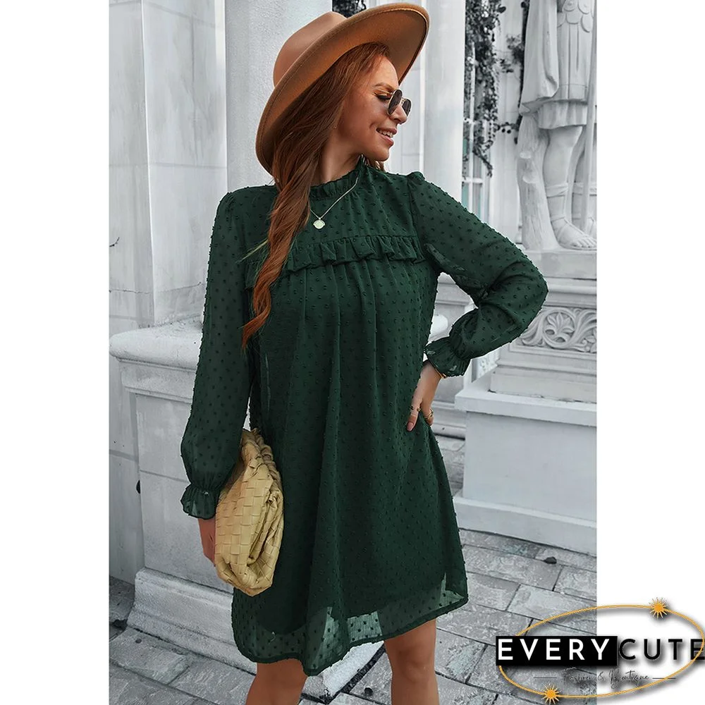 Green Swiss Dot A-line Long Sleeve Dress