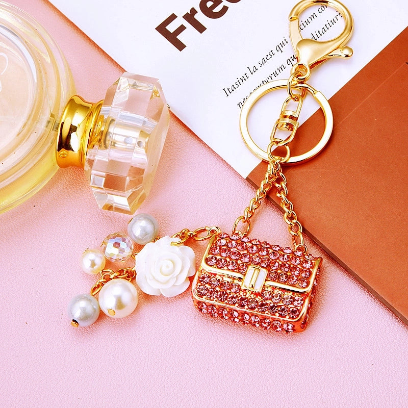Elegant Korean Style Bag Metal Inlay Rhinestones Women’s Bag Pendant Keychain