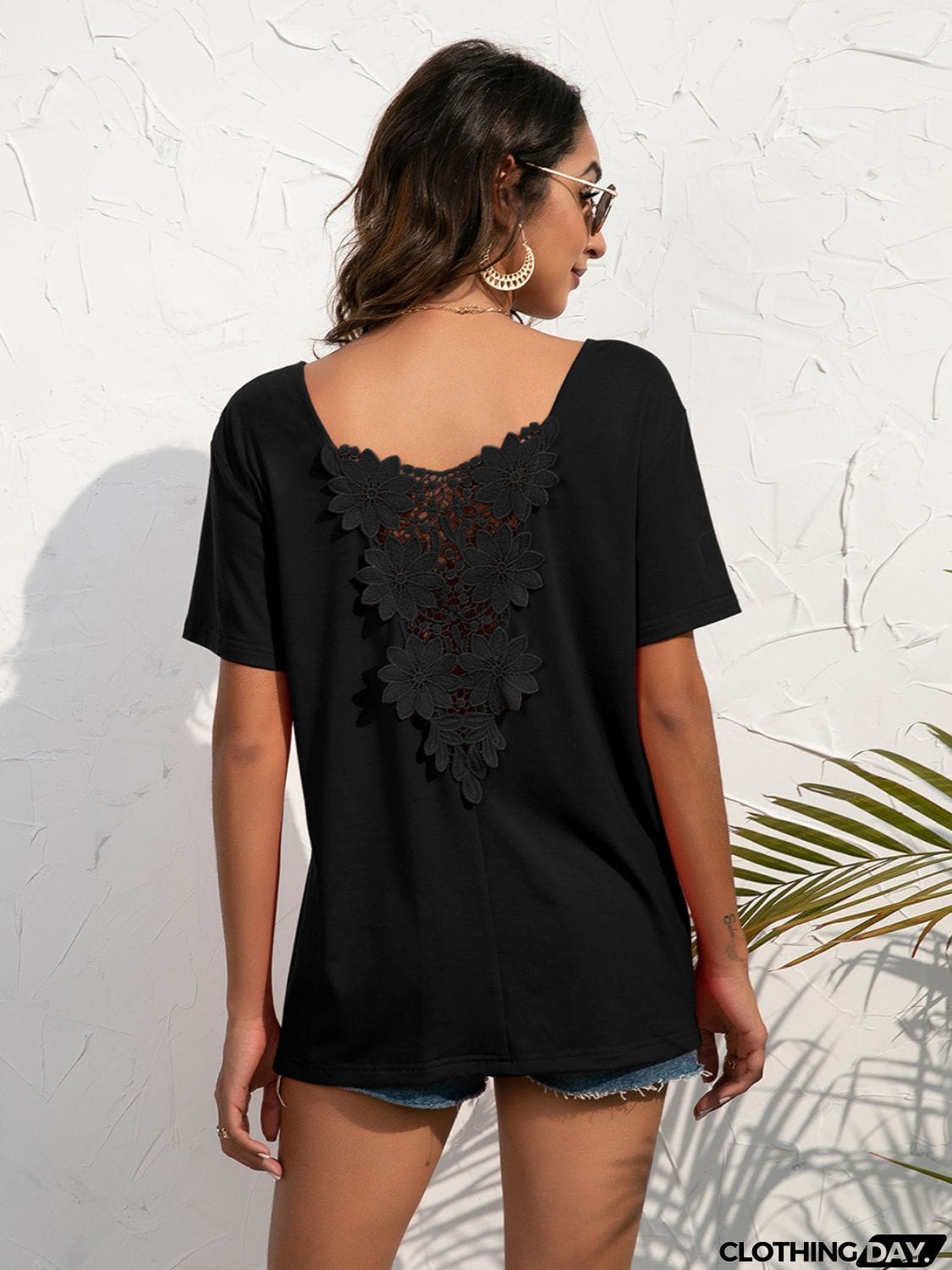 Lace Trim Short Sleeve Top