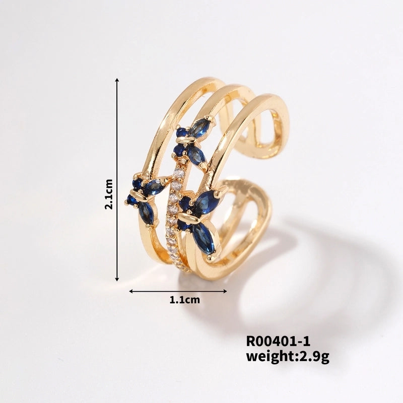 Copper K Gold Plated Rhodium Plated IG Style Shiny Inlay Butterfly Zircon Open Rings