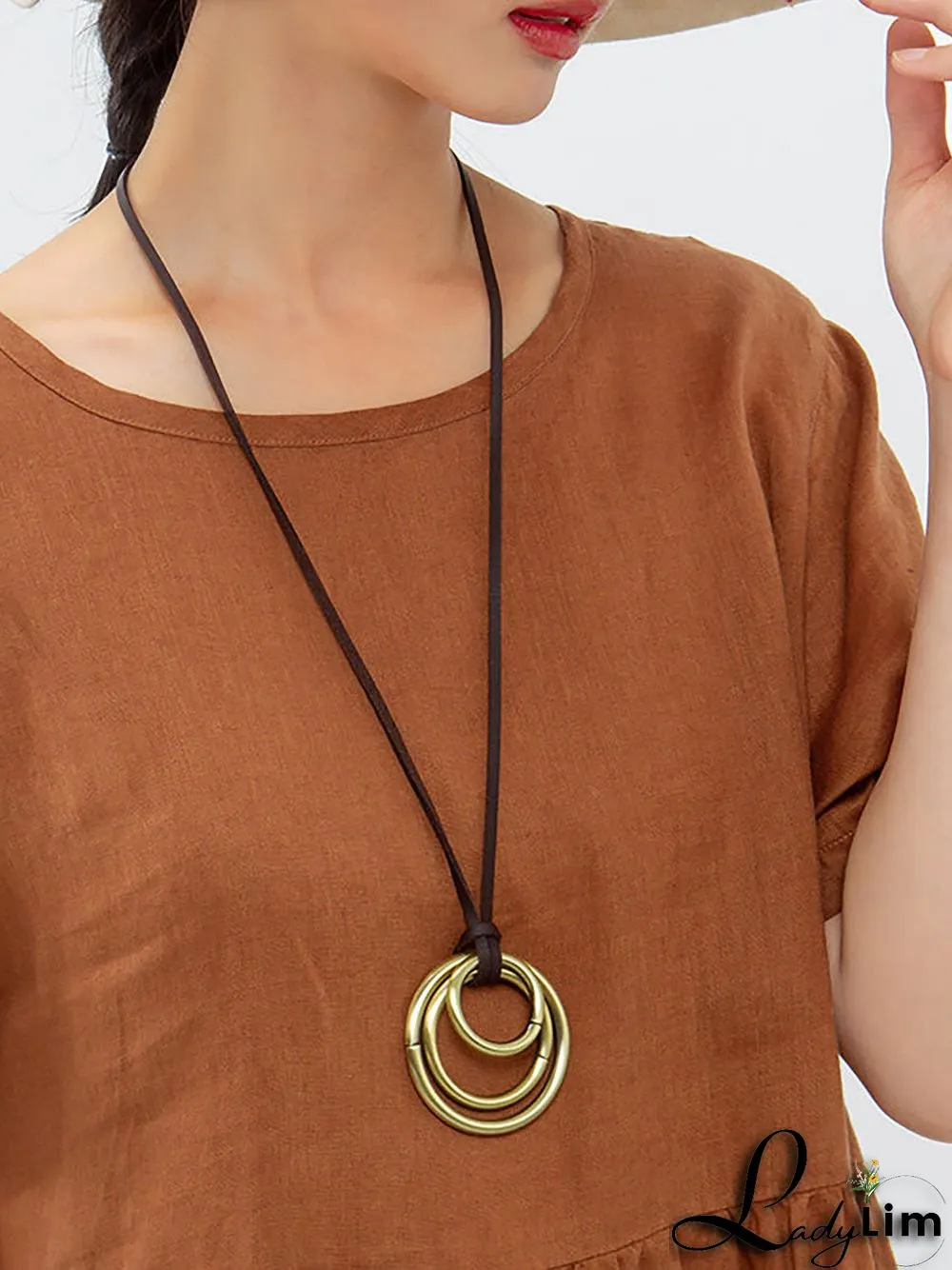 Buykud Three-Ring Pendant Sweater Chain Long Necklace