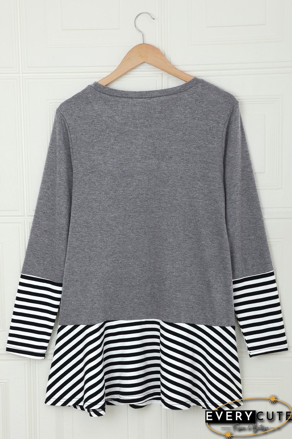 Striped Patchwork Gray Tunic Top